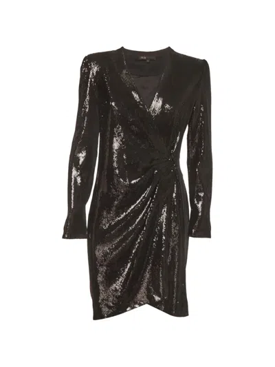 Pre-owned Maje Rivy Sequin Wrap Mini Dress In Black