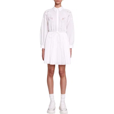 Maje Riwhite Embroidered Long Sleeve Shirtdress In White