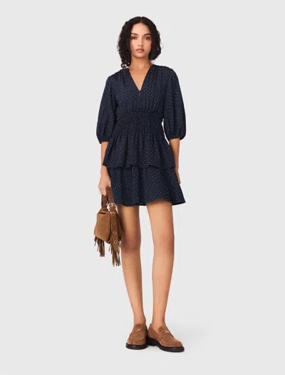 Maje Robe À Volants Et Strass In Blue