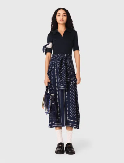 Maje Robe Bi-matière Imprimée In Black