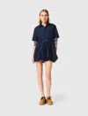Maje Robe Boule Manches Courtes En Coton In Blue