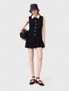 Maje Womens Navy Contrast-collar Tweed-textured Cotton-blend Mini Dress In Black