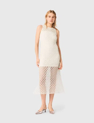 Maje Robe Longue En Crochet Et Strass In White