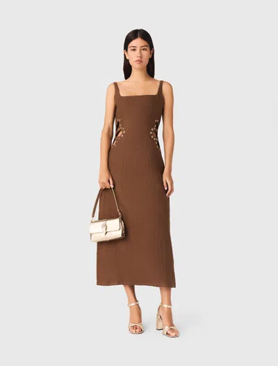 Maje Robe Longue En Lin Mélangé In Brown