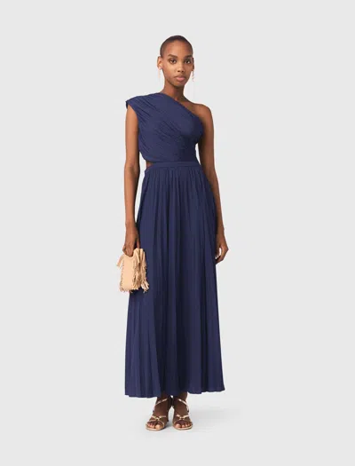 Maje Robe Longue Plissée Asymétrique In Blue
