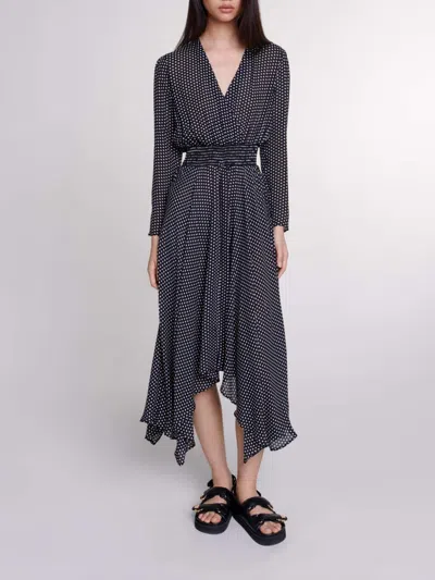 Maje Robe Mi-longue À Pois In Black