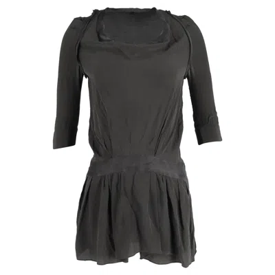 Pre-owned Maje Robe Mini 3/4 Sleeve Dress In Olive Silk In Black