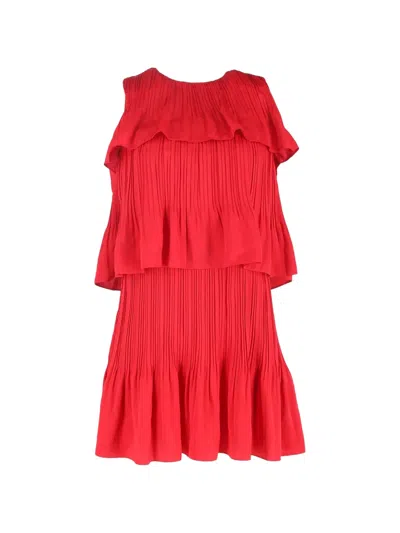 Pre-owned Maje Rockano Tiered Pleated Dress In Red