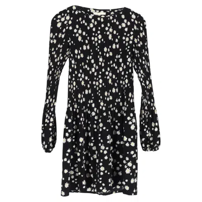 Maje Rockiz Pleated Daisy-print Crepe Mini Dress In Black Polyester