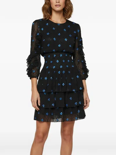 Pre-owned Maje Rocko Dwiss-dot Tiered Mini Dress In Black
