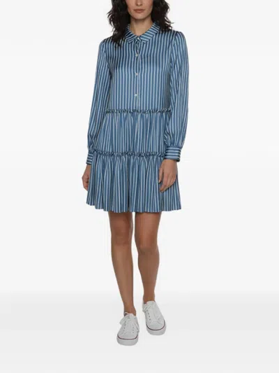 Pre-owned Maje Rodesa Rayure Tiered Dress In Blue