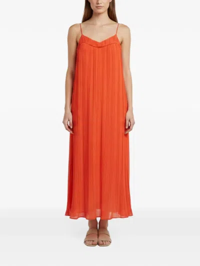 Pre-owned Maje Rogelio Plissé Dress In Orange