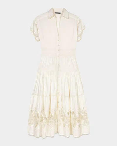 Maje Embroidered Ruffled Maxi Dress In Ecru