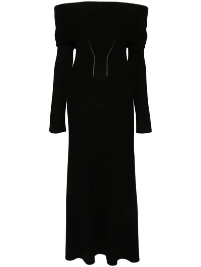 Maje Roll-neck Ribbed Maxi Dress In Black