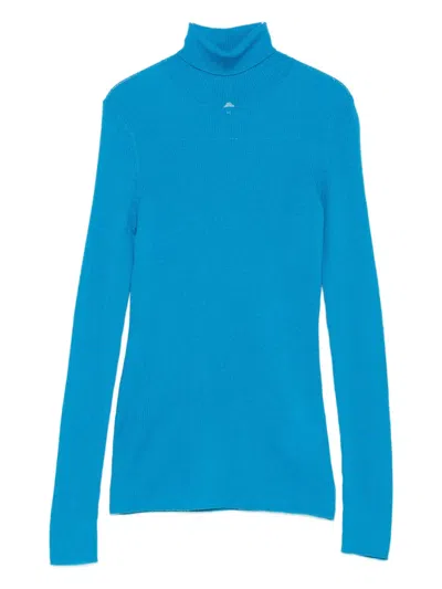 Maje Roll-neck Ribbed Top In Blue