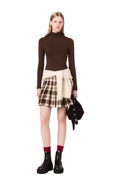Maje Roll Neck T-shirt In Brown