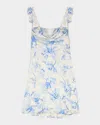 Maje Short Patterned Dress In Blue Flower Print Ecru Base