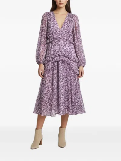 Pre-owned Maje Ronirique Floral-print Midi Dress In Purple