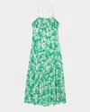 Maje Womens Bicolore Graphic-print Square-neck Woven Midi Dress In Ecru/green Floral Print