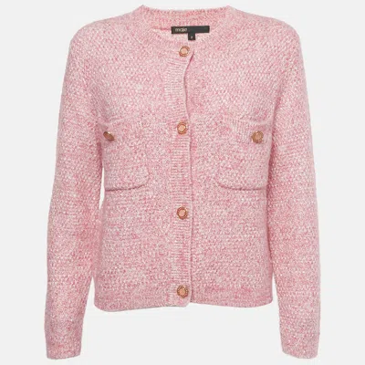Pre-owned Maje Rose Lurex Knit Button Front Cardigan M In Pink