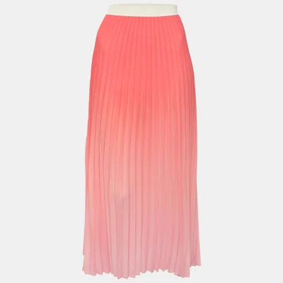 Pre-owned Maje Rose Pleated Crepe Jonaelle Midi Skirt L In Pink
