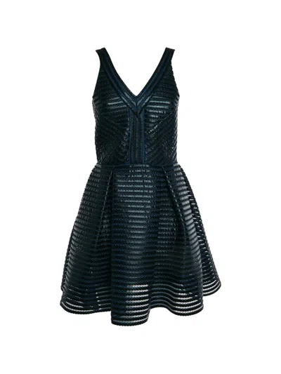 Pre-owned Maje Rosemount Striped Mesh Dress In Blue