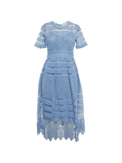 Pre-owned Maje Roseray Lace Midi Dress In Blue