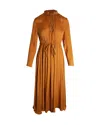 Maje Rouge Shirred Drawstring Midi Dress In Orange Polyester In Orange