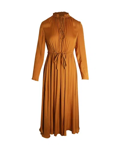 Maje Rouge Shirred Drawstring Midi Dress In Orange Polyester