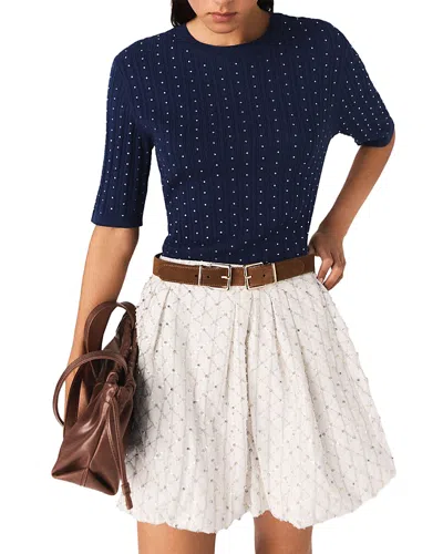 Maje Womens Navy Rhinestone-embellished Knitted Cotton-blend Jumper In Blue