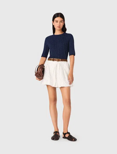 Maje Round-neck Rhinestone Sweater In Blue