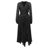 Maje Route Gathered Metallic Midi Long Sleeve Dress In Black Polyester In Black