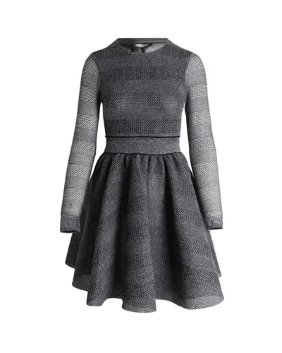 Maje Royale Striped Knitted Dress In Grey Polyester In Black