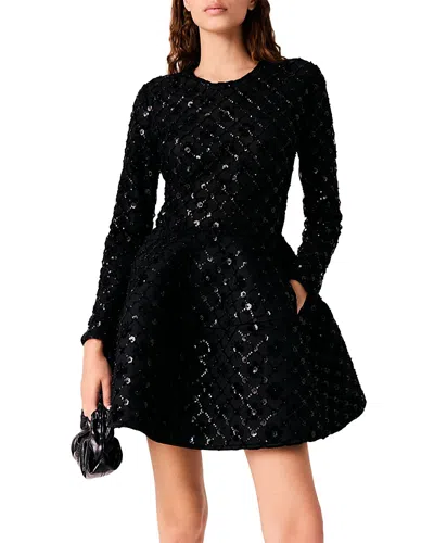 Maje Royalvelours Velvet Rhinestone Mini Dress In Black