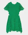 Maje Womens Verts Short-sleeved Cut-out Lace Mini Dress In Green