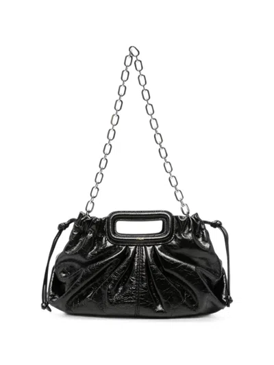 Maje Ruched Leather Shoulder Bag In Black