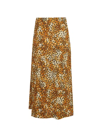 Pre-owned Maje Ruched Leopard-print Midi Skirt In Neutrals