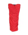 Maje Ruched Polka Dot Strapless Mini Dress In Red Polyester In Red