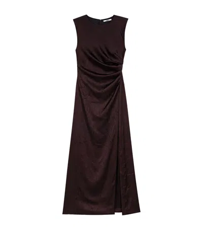 Maje Ruched Sleeveless Midi Dress In Brown