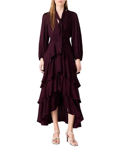 Maje Ruffinelaty Ruffled Tiered Dress In Burgundy