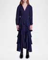 Maje Womens Bleus Ruffinella Smocked-waist Ruffled Woven Maxi Dress In Navy