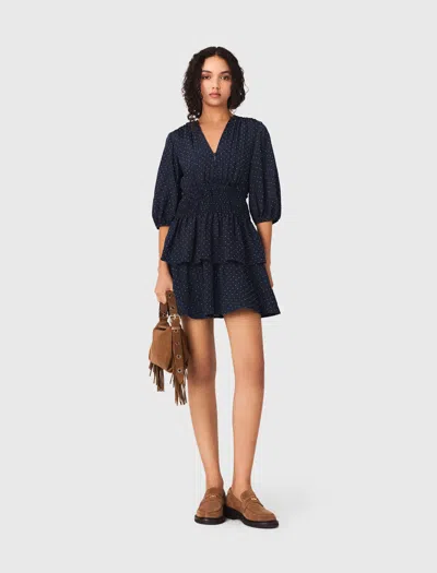 Maje Ruffle And Rhinestone Dress In Blue