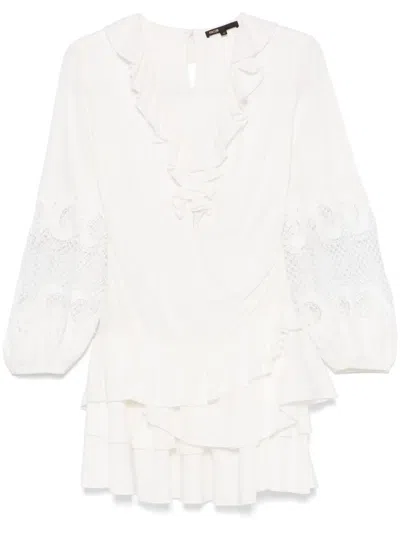 Maje Ruffle-detailing Mini Dress In White