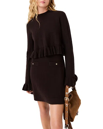 Maje Ruffle Hem Sweater & Dress In Brown