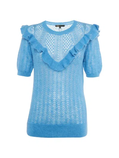 Pre-owned Maje Ruffle Knit Top In Blue