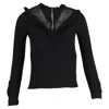 Maje Ruffle Zipped Detail Long Sleeve Blouse Top In Black Polyester In Black