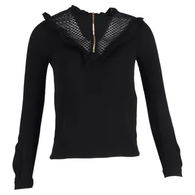 Maje Ruffle Zipped Detail Long Sleeve Blouse Top In Black Polyester