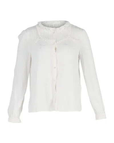 Maje Ruffled Buttoned Blouse In White Cotton