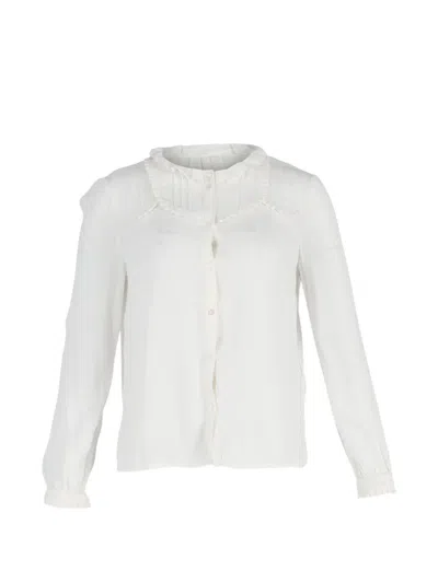 Pre-owned Maje Ruffled Buttoned Blouse In White
