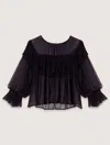 Maje Litan Gathered Sheer Blouse In Black